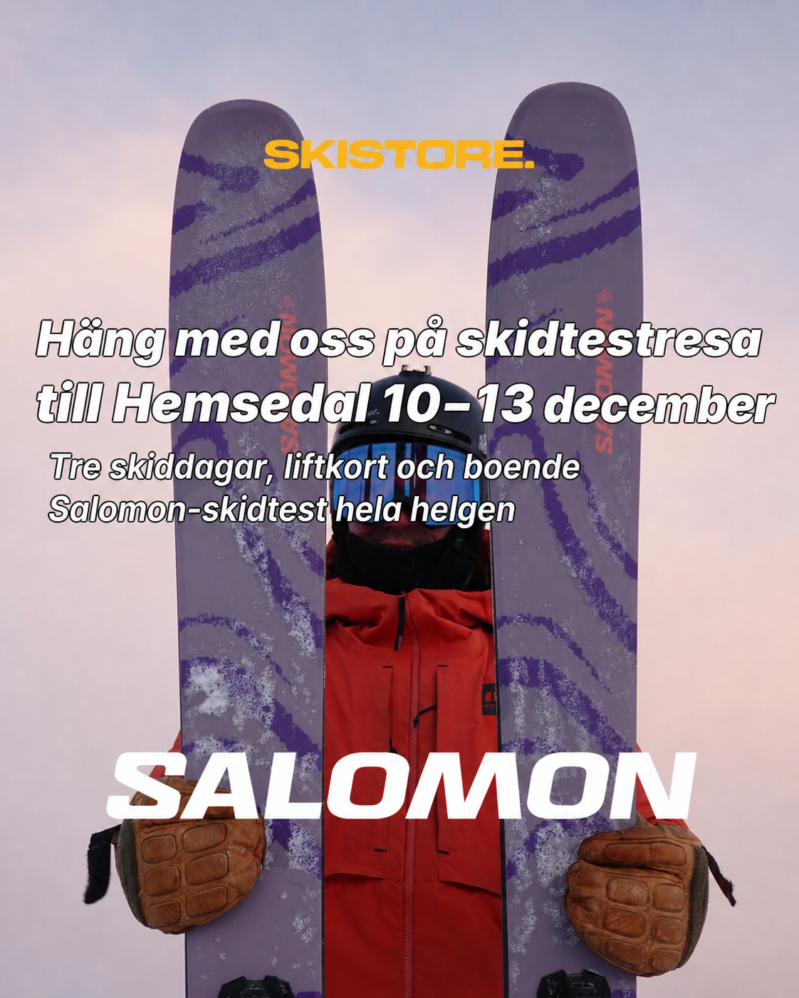 Skidtestresa till Hemsedal 10–13 december 2026 med Skistore och Salomon