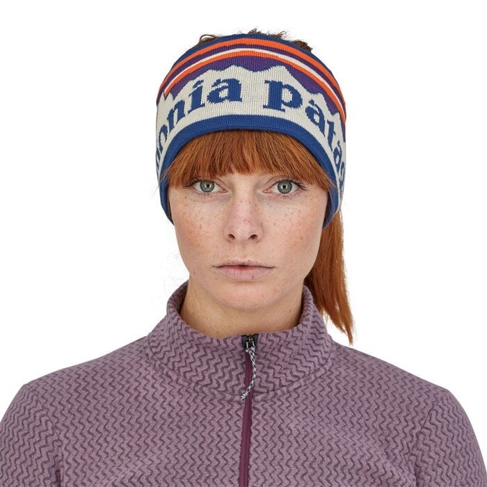 Patagonia Powder Town Headband Fitz Roy Sunrise Knit White Birch