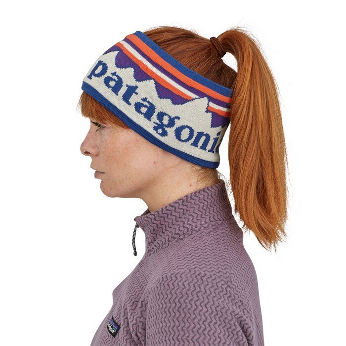 Patagonia Powder Town Headband Fitz Roy Sunrise Knit White Birch